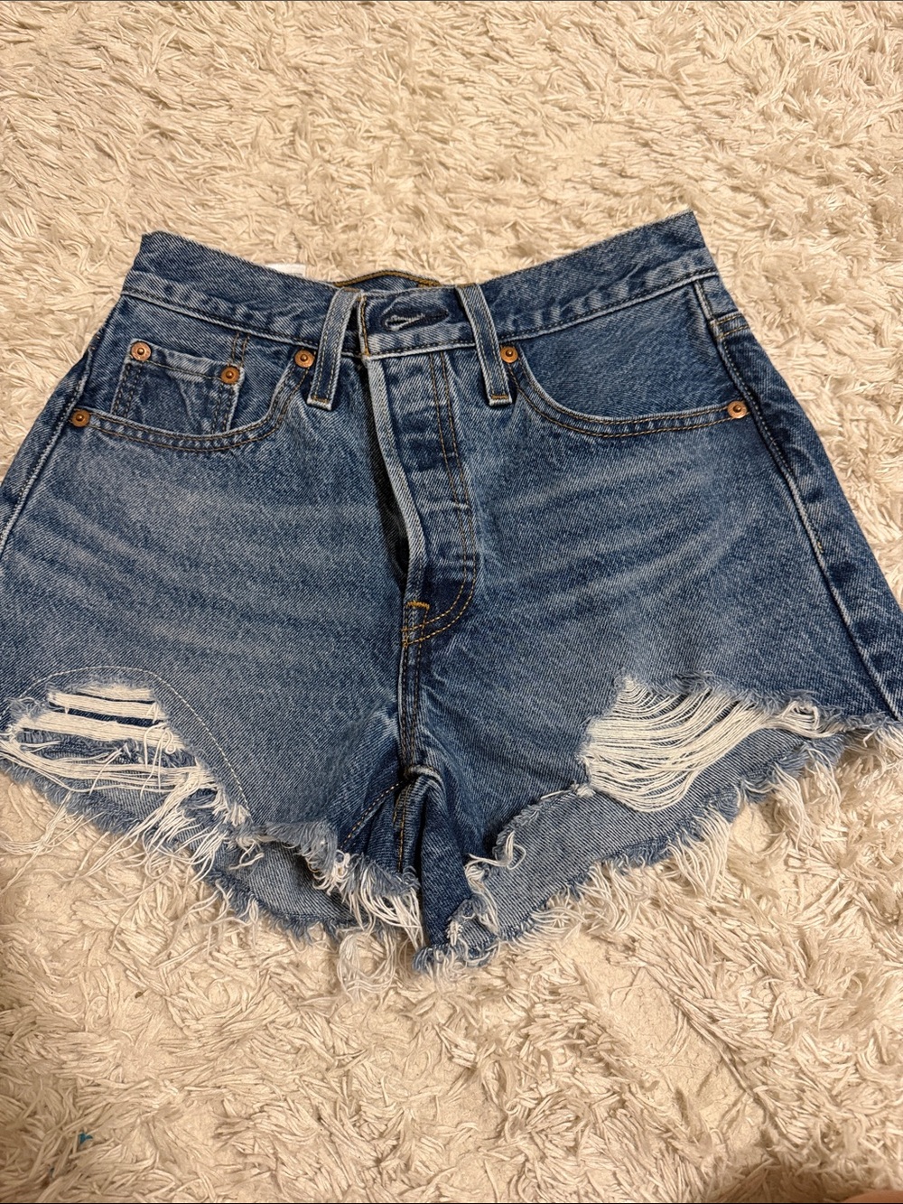 Levi's Distressed High-Rise Denim Shorts in Blue